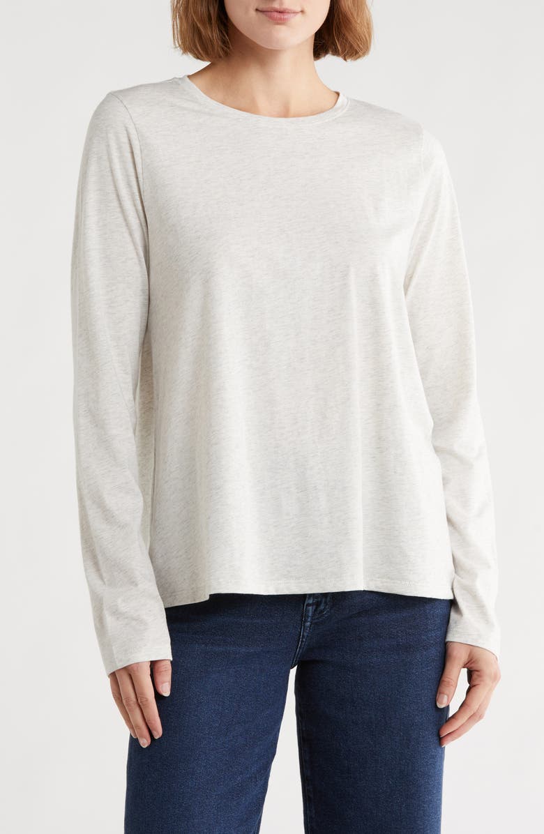 Eileen Fisher Long Sleeve Crewneck Organic Cotton Top, Main, color, Sea Salt