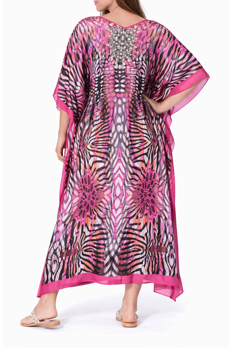 Print V-Neck Maxi Caftan, Alternate, color, PINK