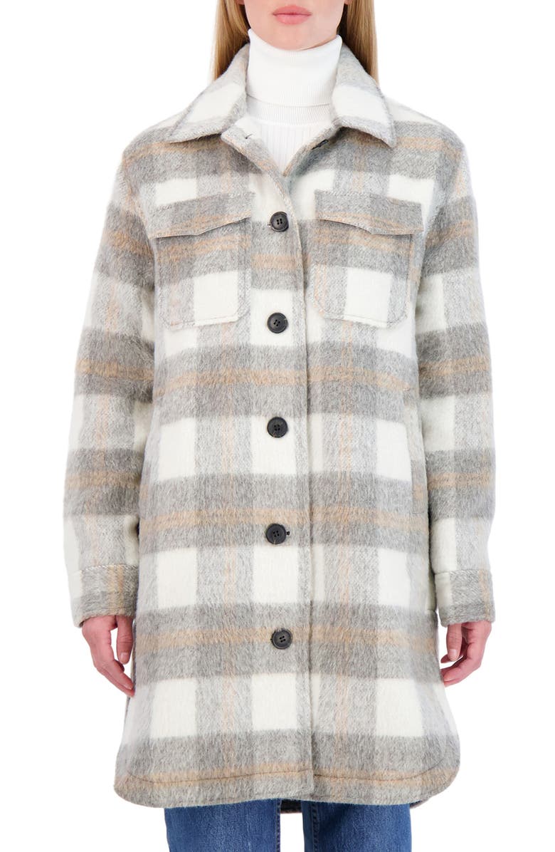 Sebby Brushed Plaid Long Shirt Jacket, Alternate, color, 