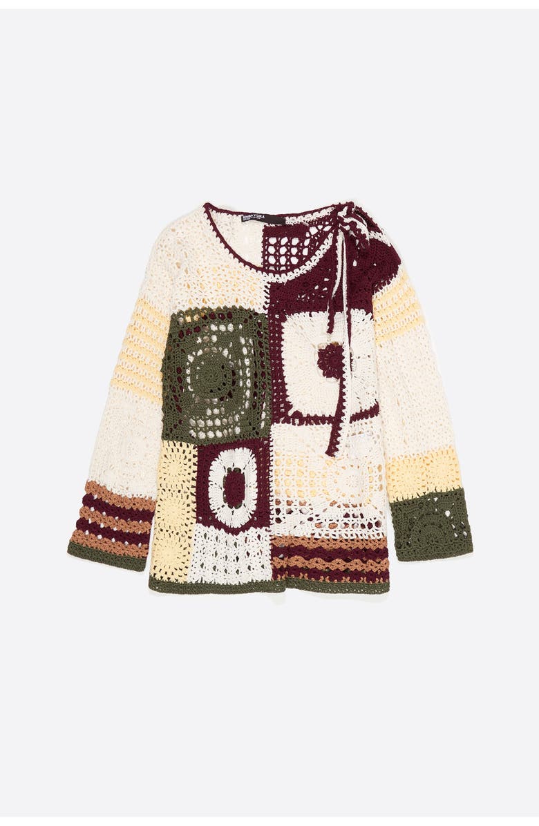 Bimba y Lola Straight Multicolored Crochet Sweater, Alternate, color, Dark Green