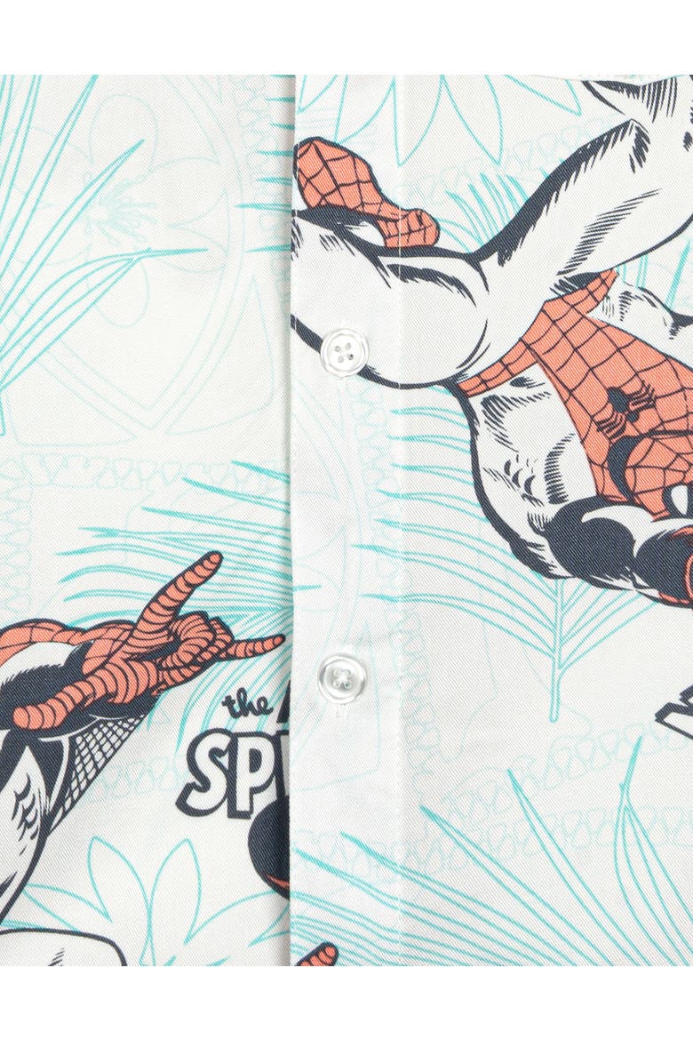 Spider-Man Hawaiian Short Sleeve Button Down Shirt, Alternate, color, Spider Man Ivory