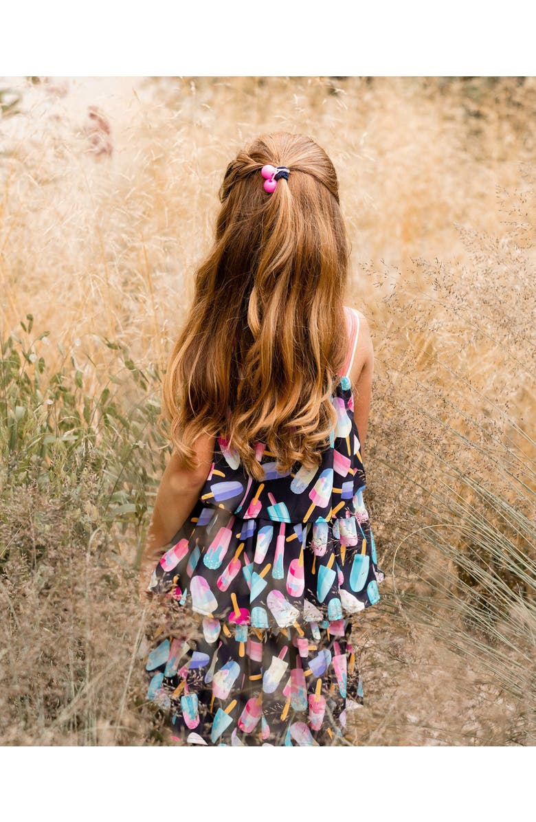 Deux par Deux Little Girl's Printed Tiered Dress Ice Lollipops And Black, Alternate, color, Ice Lollipops And Black