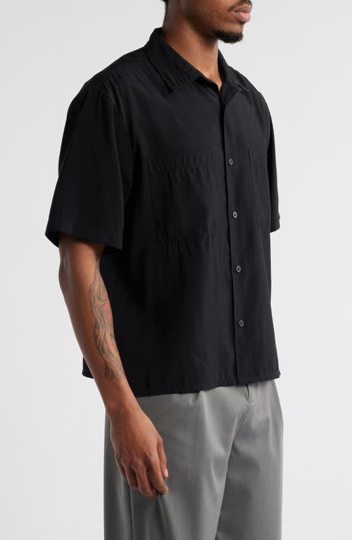 Open Edit Oversize Texture Short Sleeve Button-up Shirt In Black