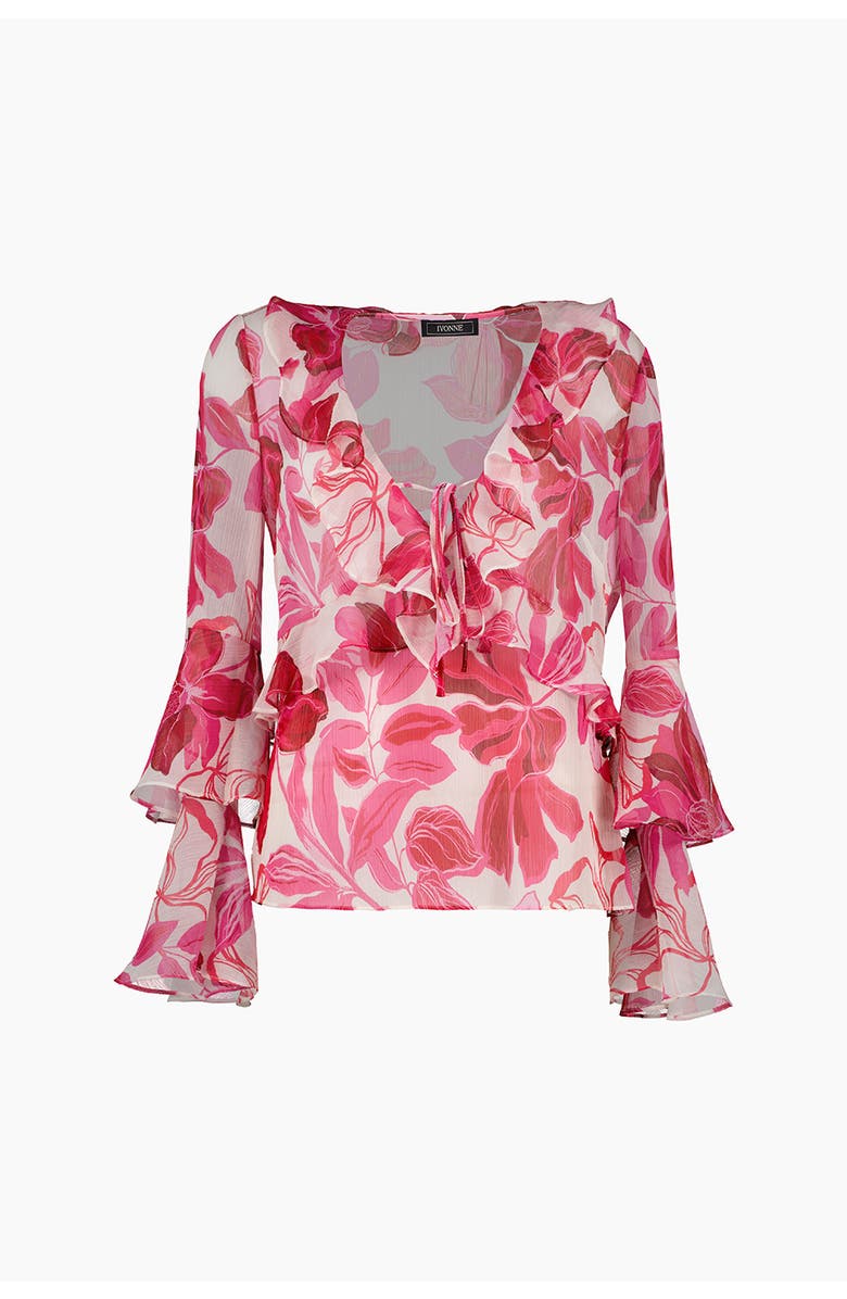 IVONNE Straight Long Sleeve Blouse with Ruffles, Alternate, color, Fuchsia