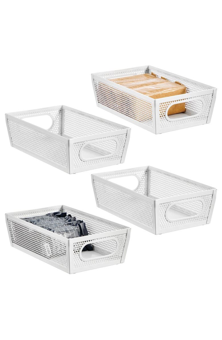 mDesign Perforated Metal Storage Bin with Handles - Set of 4 - Matte White, Main, color, White