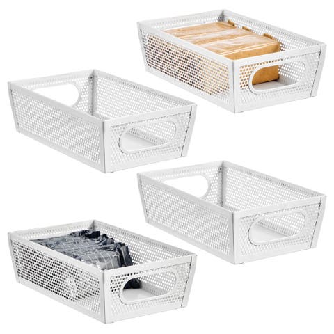 Perforated Metal Storage Bin with Handles - Set of 4 - Matte White
