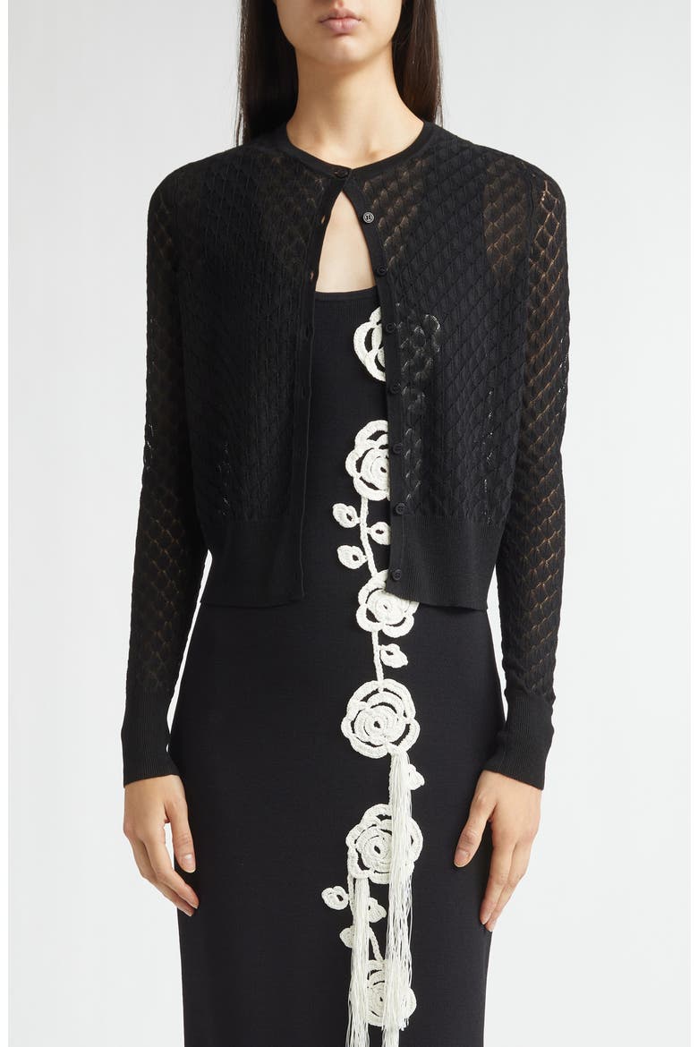 Crop Pointelle Cardigan, Main, color, BLACK