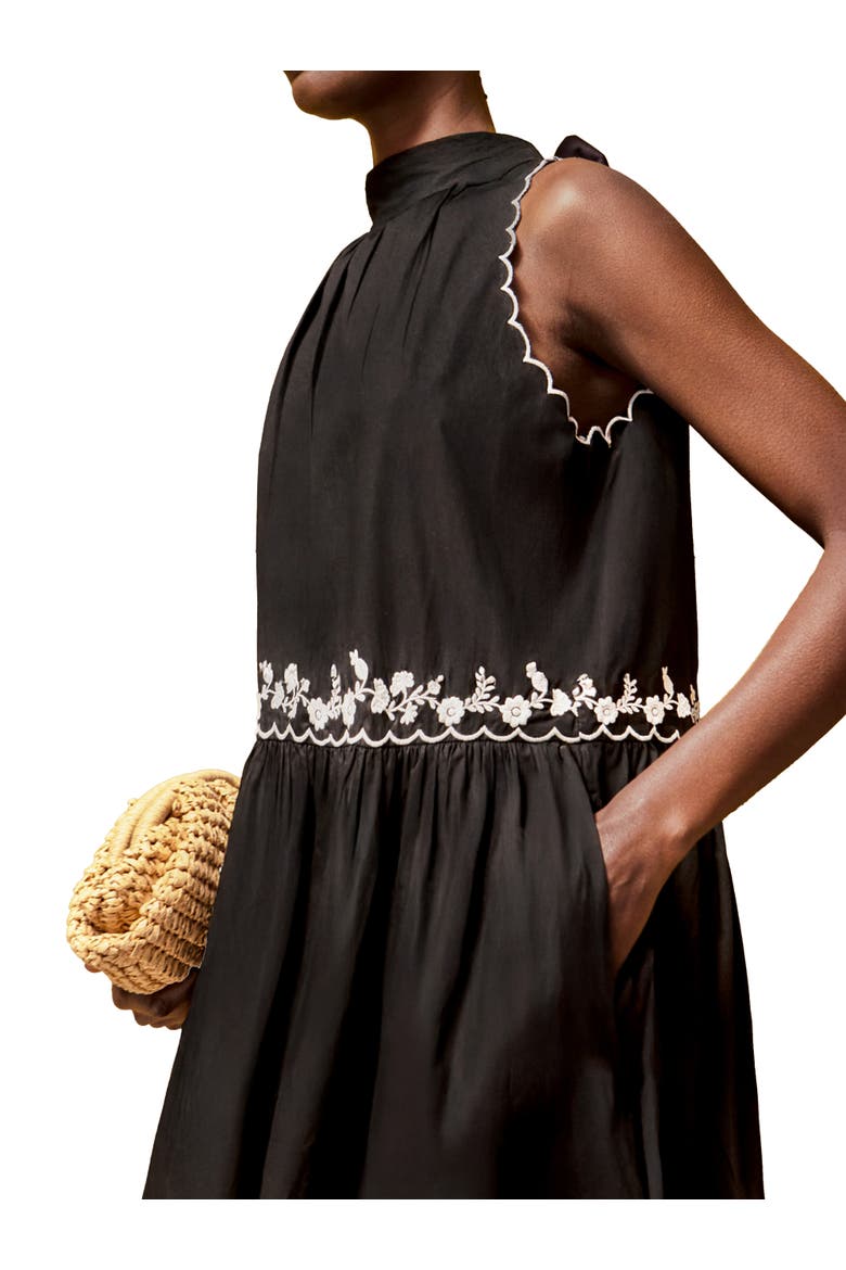 Embroidered Scallop Short Dress, Alternate, color, Black