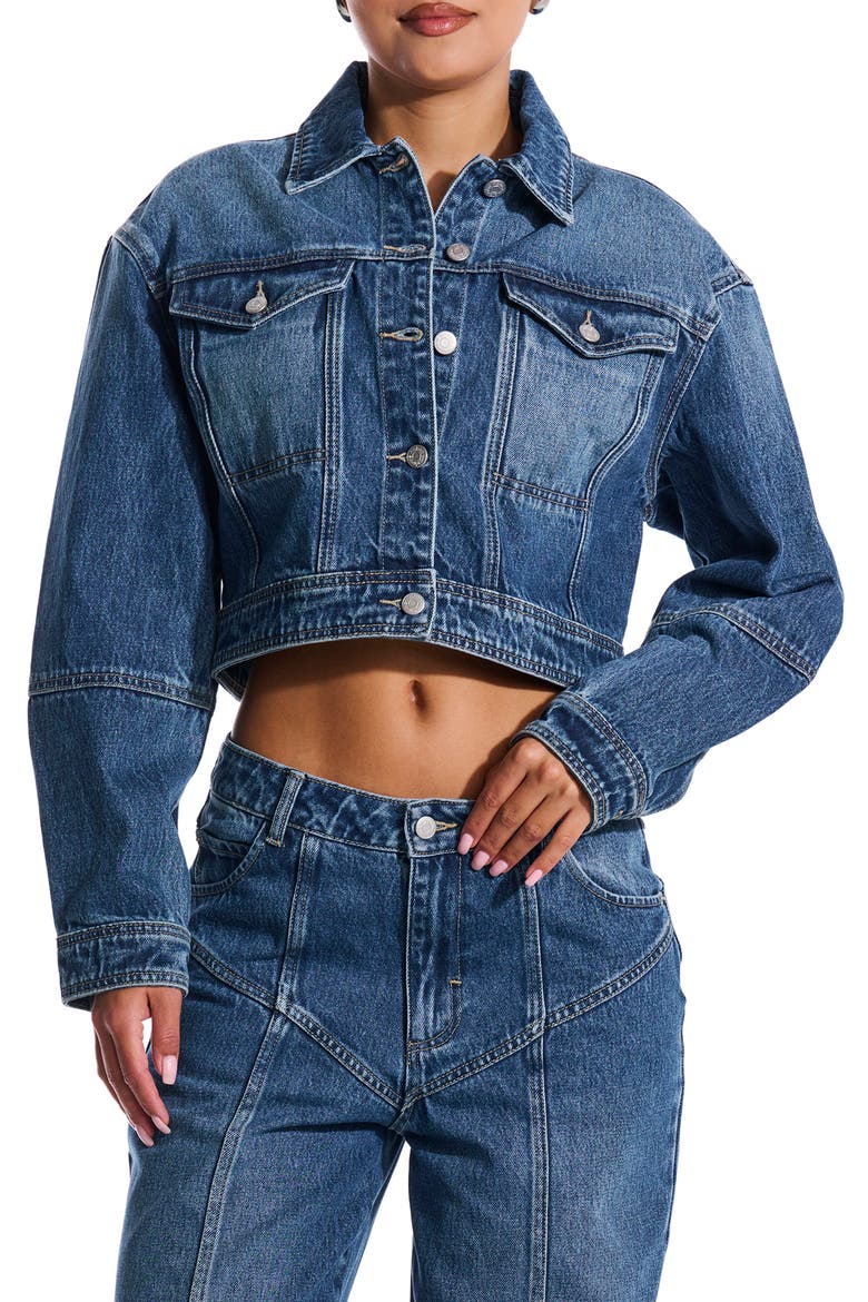 Crop Denim Jacket, Main, color, INDIGO WASH