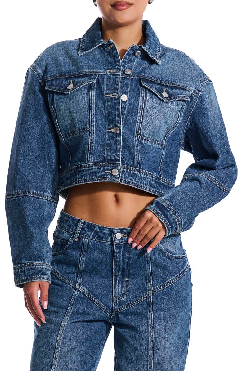 Naked Wardrobe Crop Denim Jacket, Main, color, 