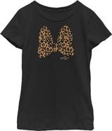 Mickey & Friends Girl's Mickey & Friends Minnie Mouse Cheetah Print Bow Signature  Graphic T-Shirt
