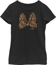 Mickey & Friends Girl's Mickey & Friends Minnie Mouse Cheetah Print Bow Signature  Graphic T-Shirt