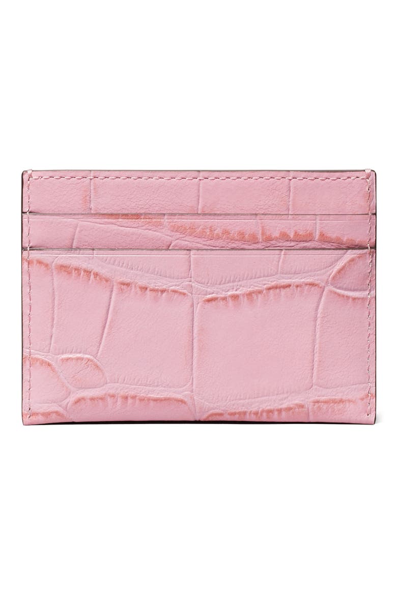 Charlie Croc Embossed Leather Card Case, Alternate, color, ROSE SUNSET