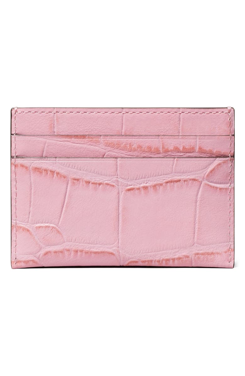 Tory Burch Charlie Croc Embossed Leather Card Case, Alternate, color, Rose Sunset