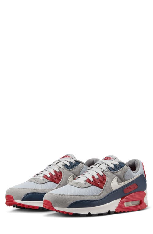 Nike Mens  Air Max 90 In Grey/navy/fire Red