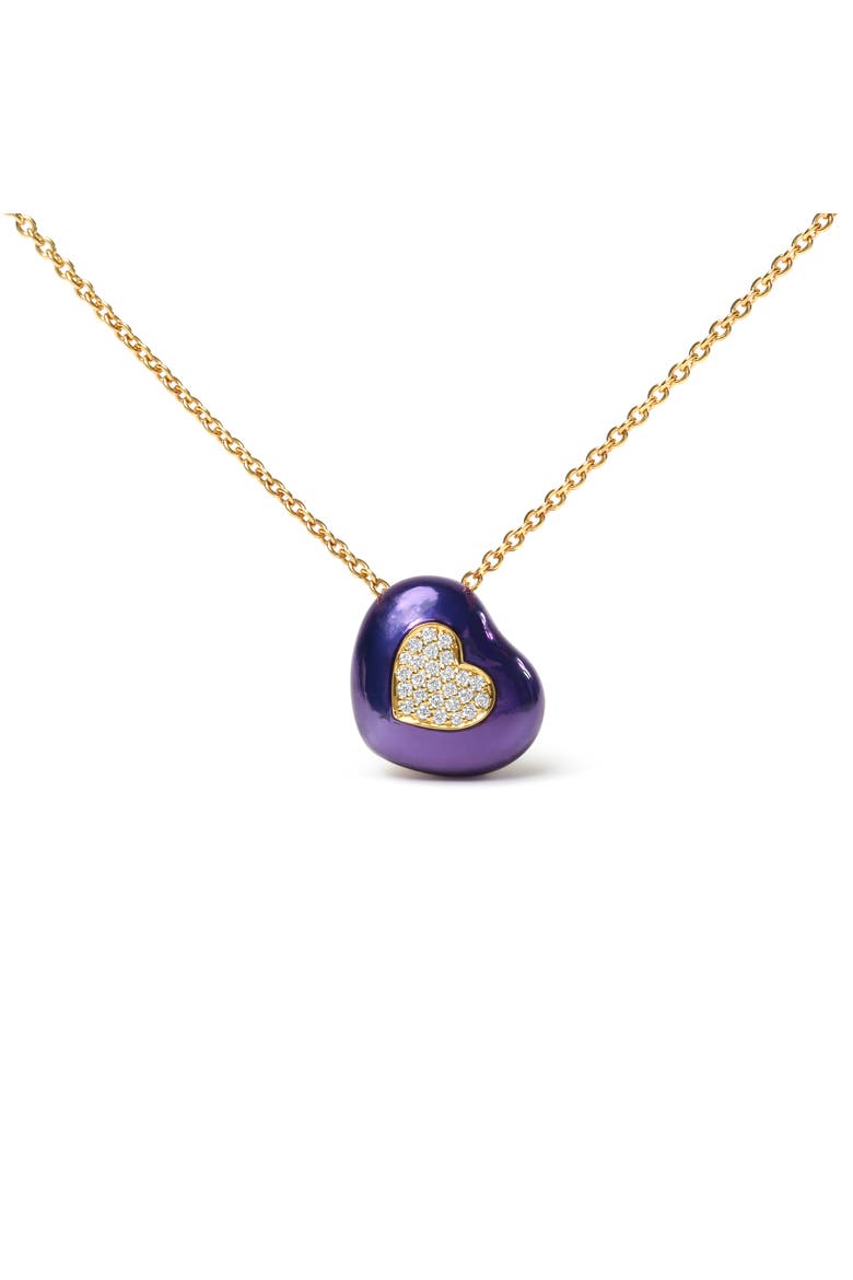 18K Yellow Gold Blue Enamel 1/10 Cttw Diamonds Heart Shape Pendant Necklace, Main, color, Yellow