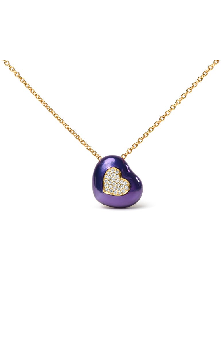 Haus of Brilliance 18K Yellow Gold Blue Enamel 1/10 Cttw Diamonds Heart Shape Pendant Necklace, Main, color, Yellow