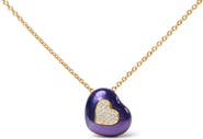 Haus of Brilliance 18K Yellow Gold Blue Enamel 1/10 Cttw Diamonds Heart Shape Pendant Necklace