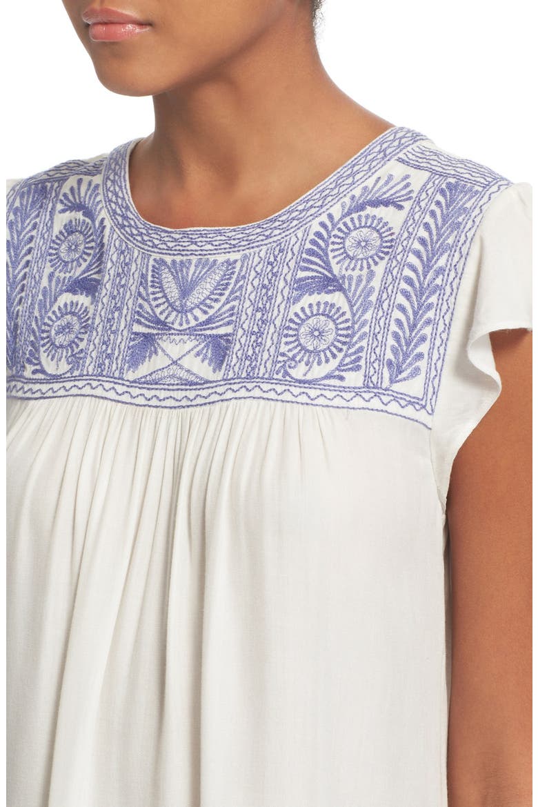 'Rankin' Embroidered Flutter Sleeve Top, Alternate, color, PORCELAIN/ BLUEBELL