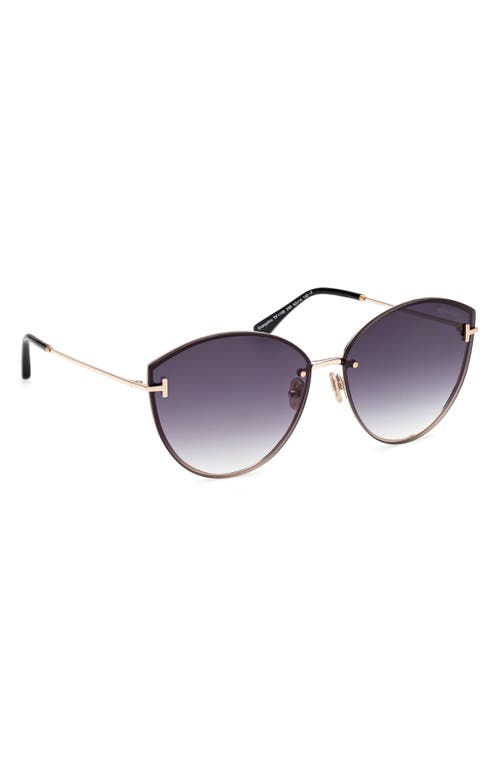 Tom Ford Evangeline 63mm Oversize Gradient Cat Eye Sunglasses In Rose Gold/t Logo/smoke