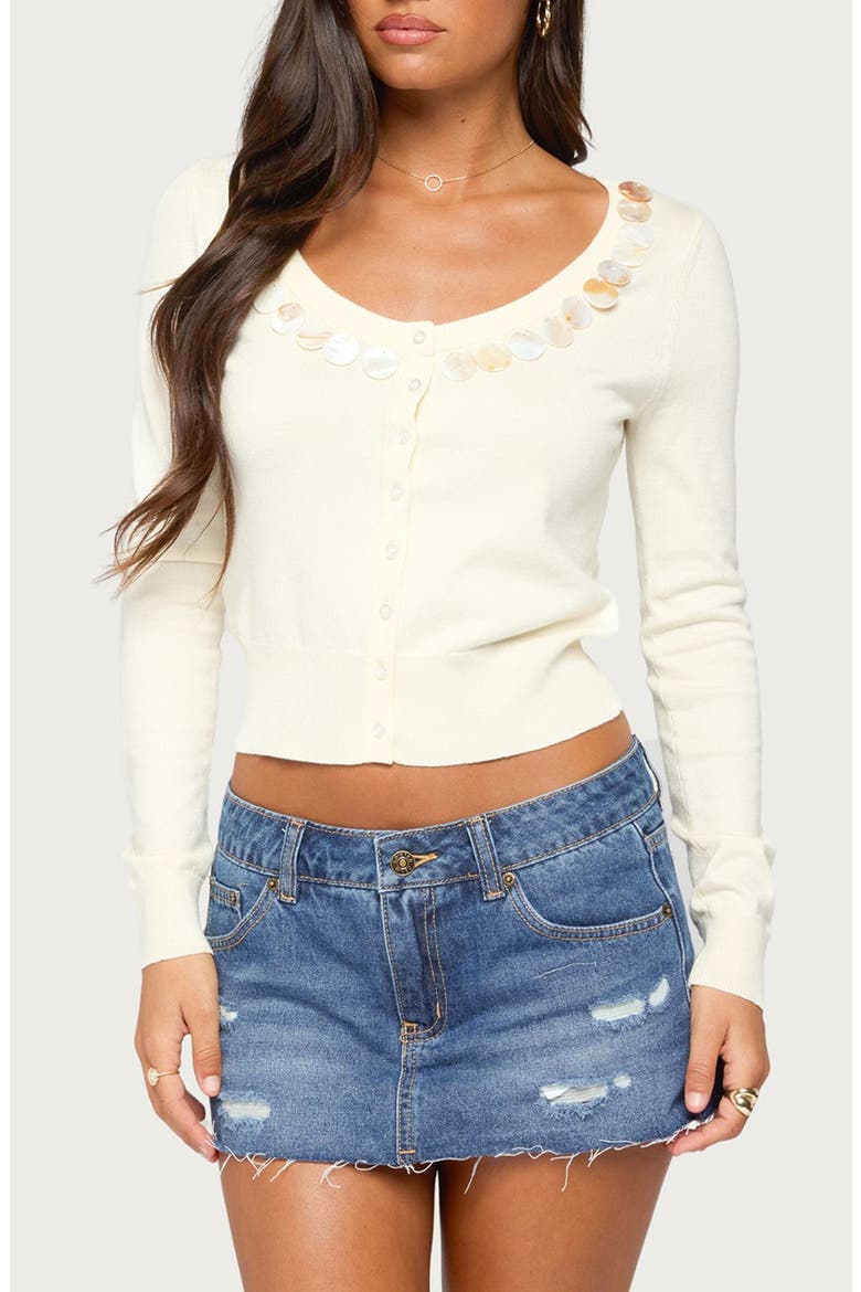Eeva Iridescent Button Knit Cardigan, Main, color, CREAM