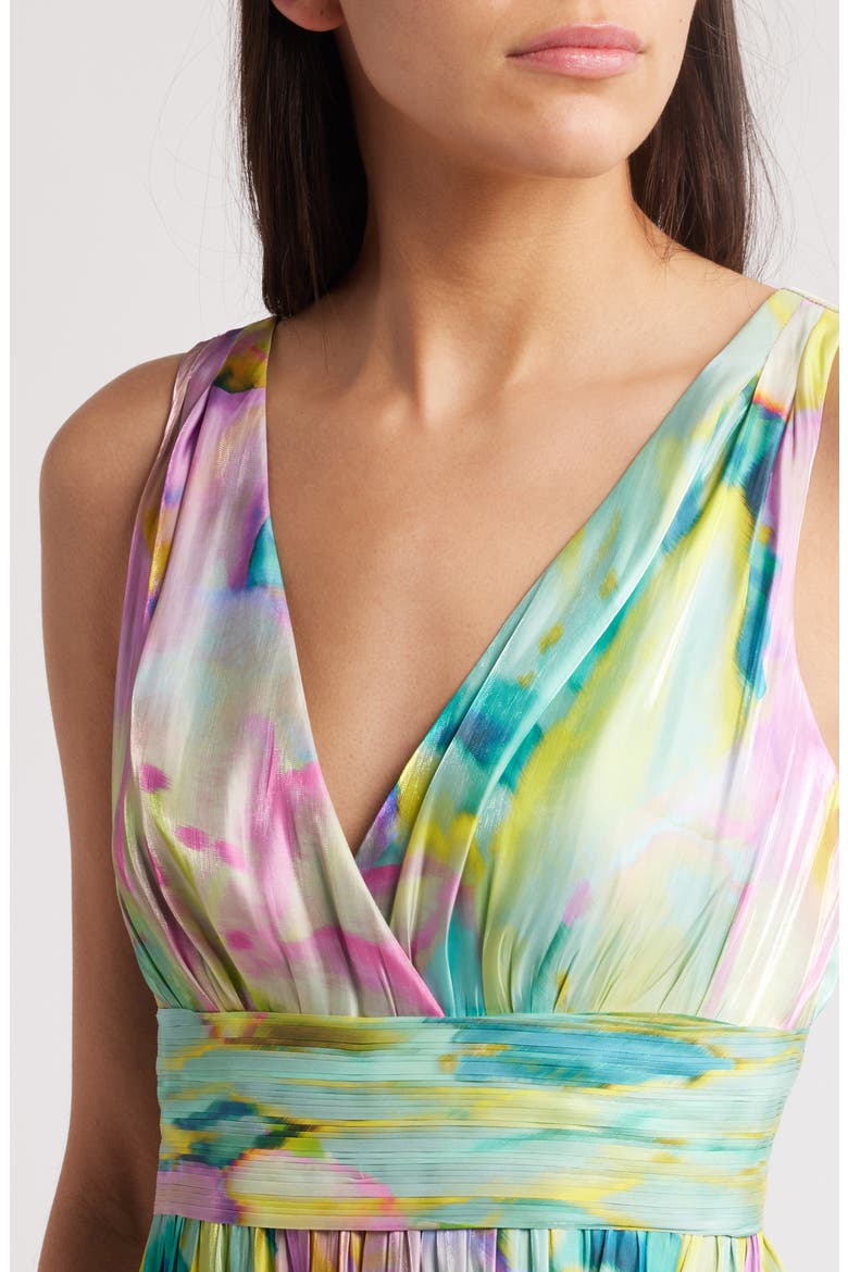Britt Pleated Satin Gown, Alternate, color, CAPRI MULTI