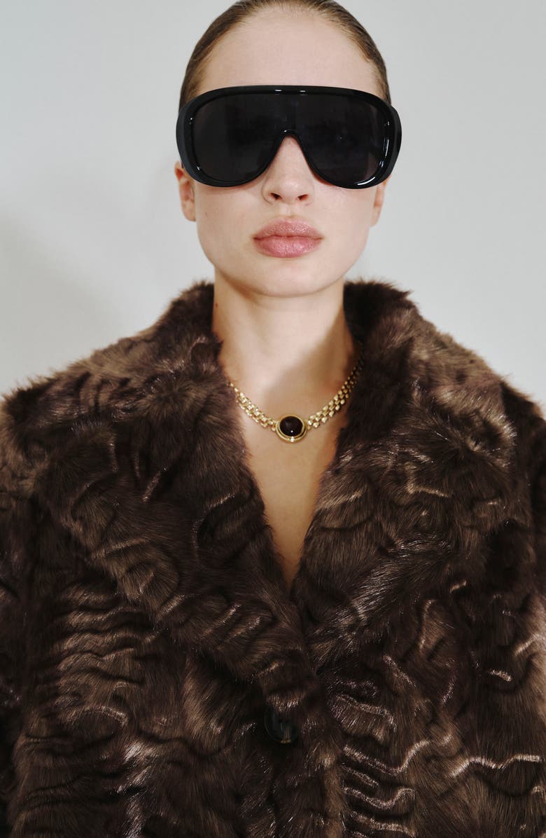 MANGO Textured Faux Fur Coat, Alternate, color, 