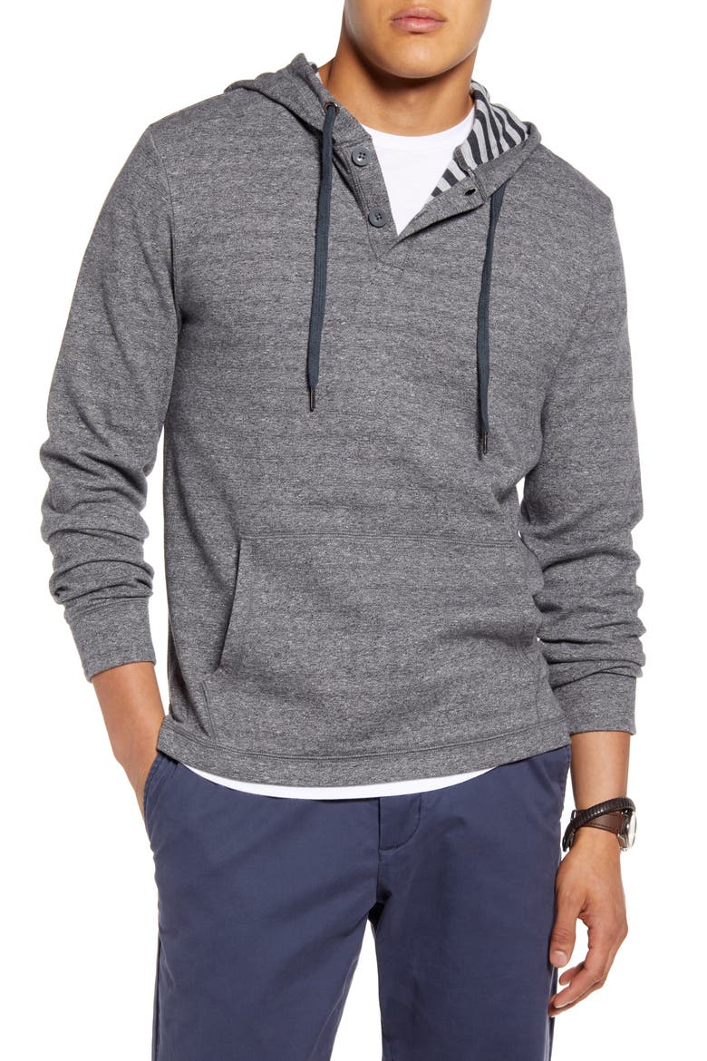 Marled Cotton Stripe Henley Hoodie, Main, color, GREY MARL STRIPE DUO