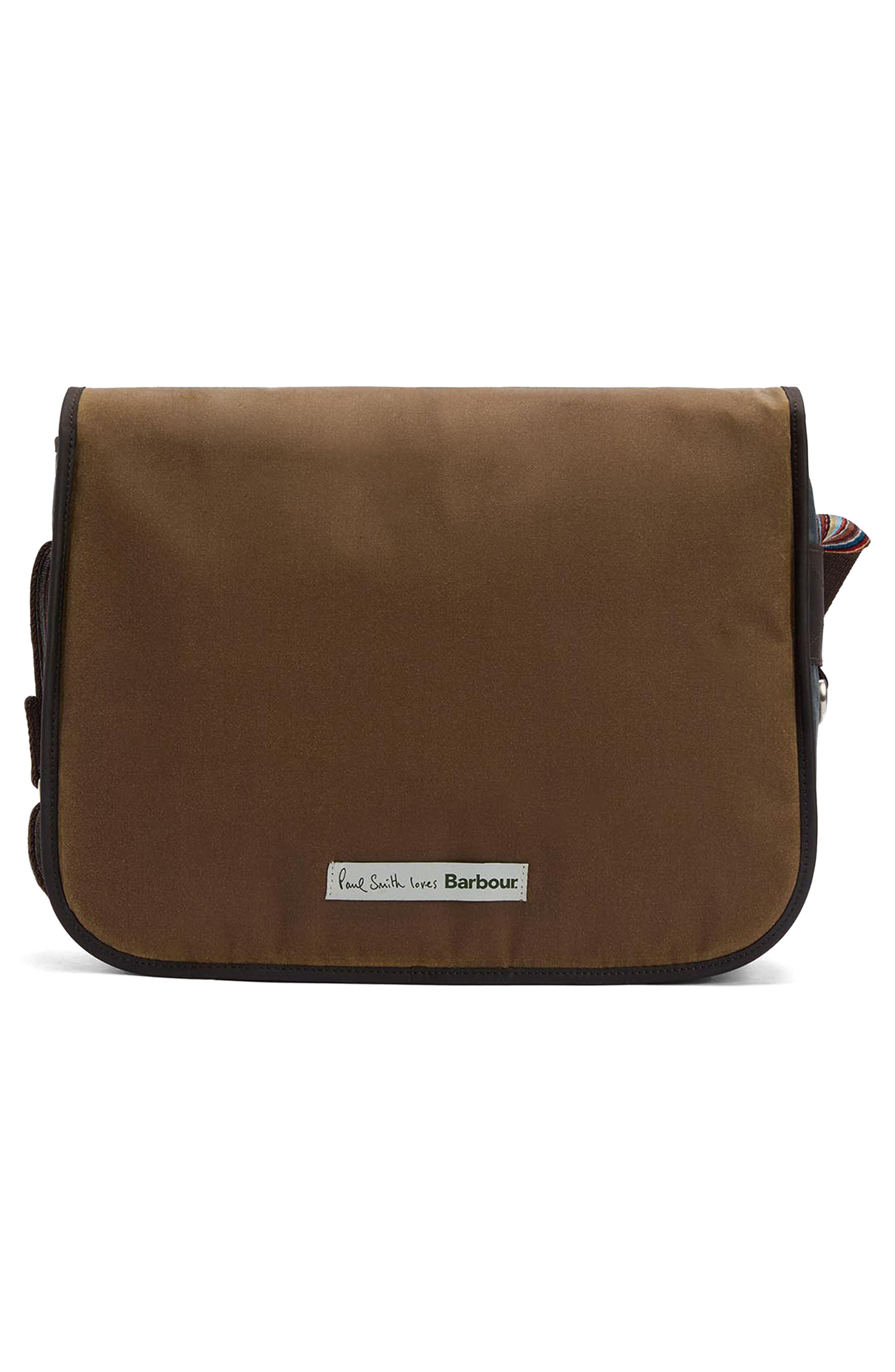 Barbour x Paul Smith Tarras Waxed Cotton Messenger Bag, Alternate, color, Tan
