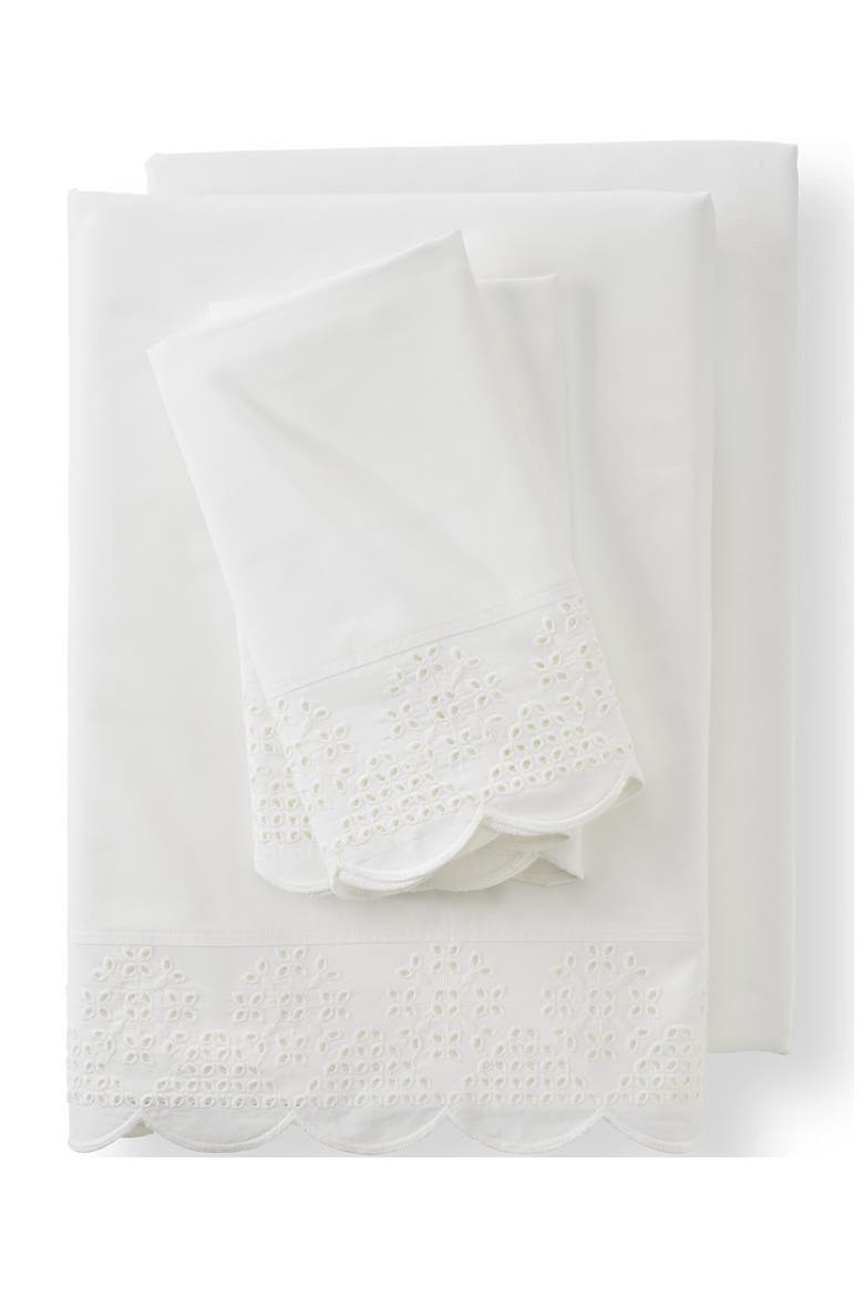 300 Thread Count Cotton Percale Eyelet Bed Sheet Set, Main, color, White
