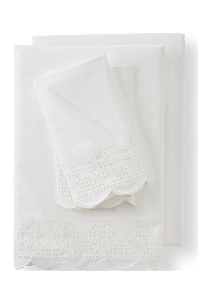 Lands' End 300 Thread Count Cotton Percale Eyelet Bed Sheet Set, Main, color, White