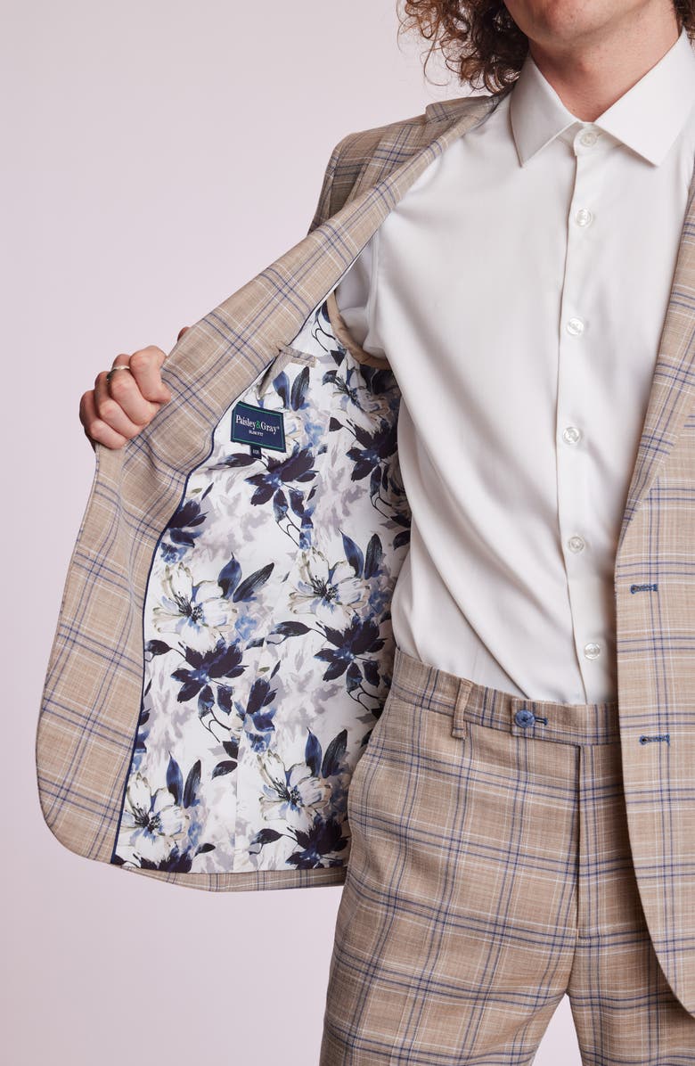 PAISLEY & GRAY Dover Slim Fit Plaid Sport Coat, Alternate, color, Tan Blue White Check