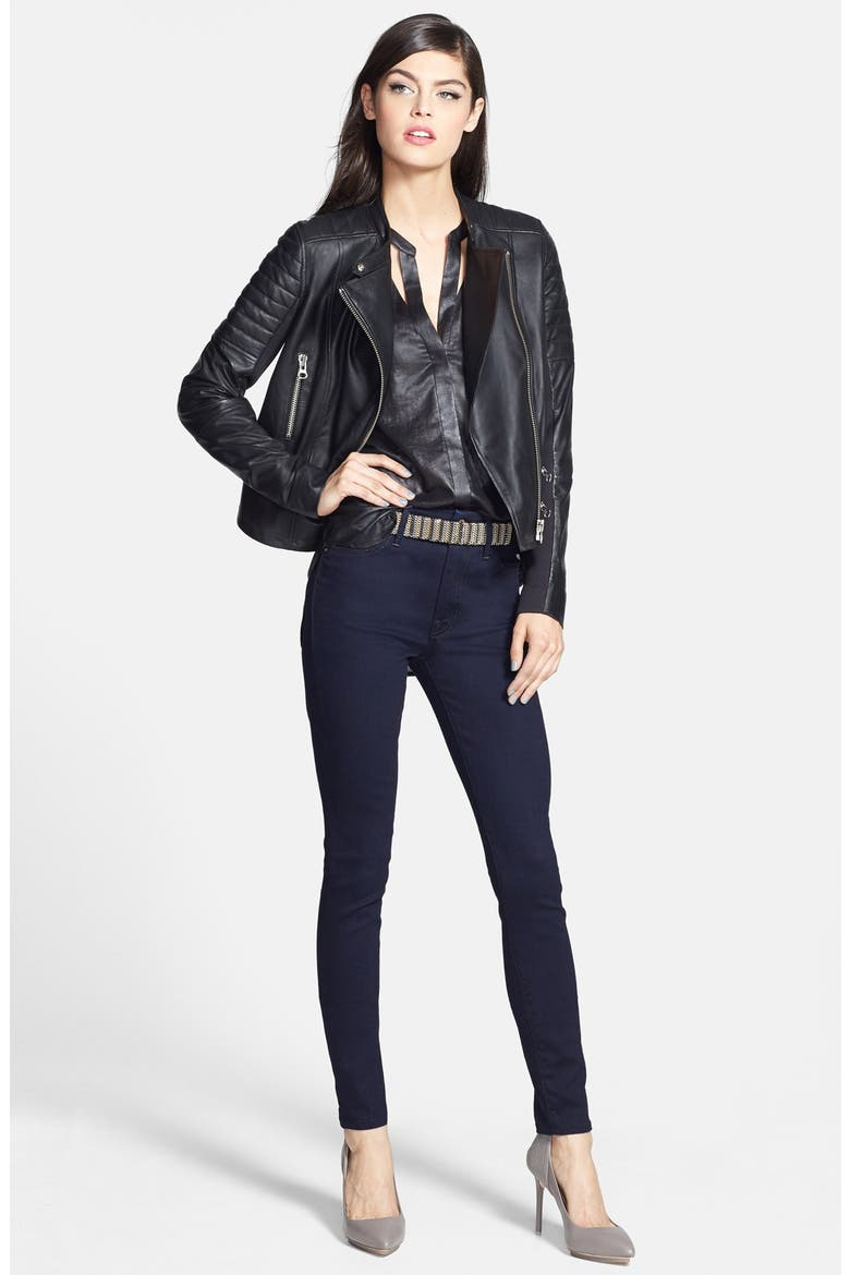 Leather Moto Jacket, Alternate, color, BLACK