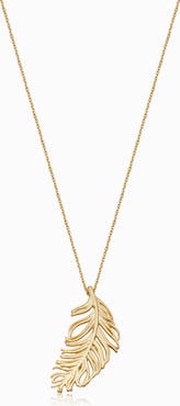 Oradina 14K Yellow Gold Fine As A Feather Pendant Necklace