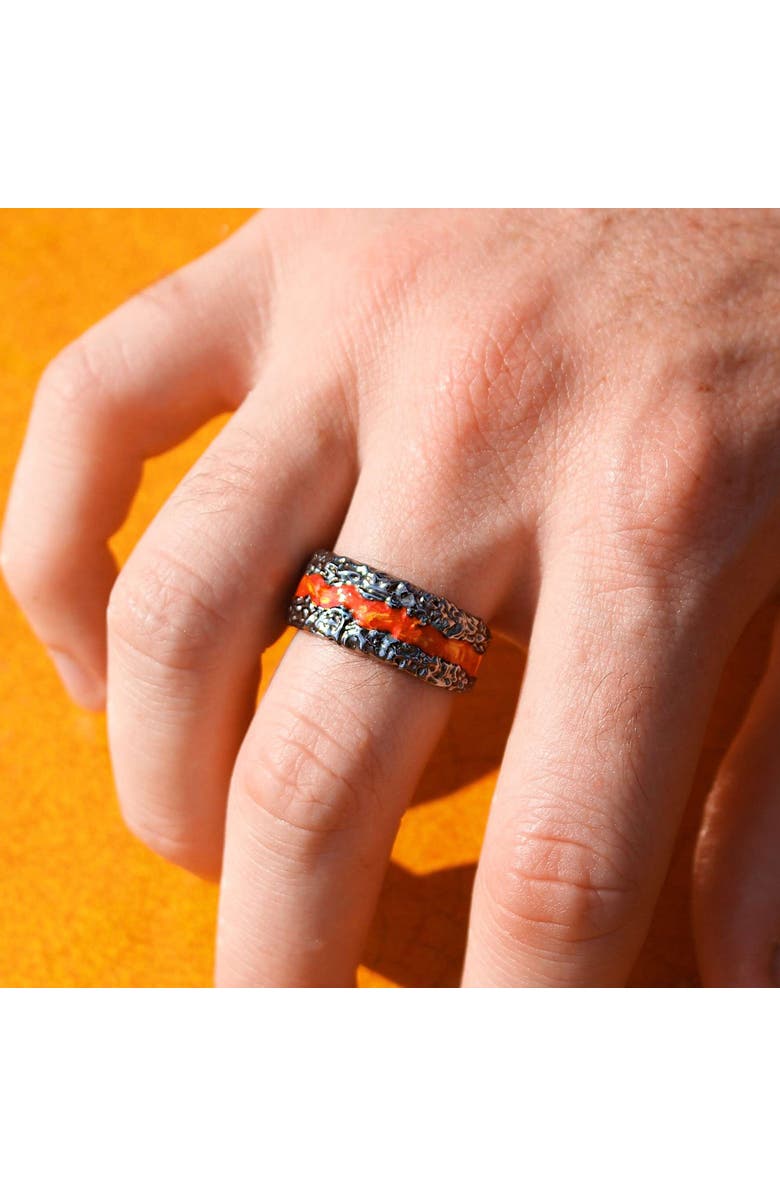 LuvMyJewelry Fire In My Soul Sterling Silver & Enamel Band Ring, Alternate, color, Dark Grey