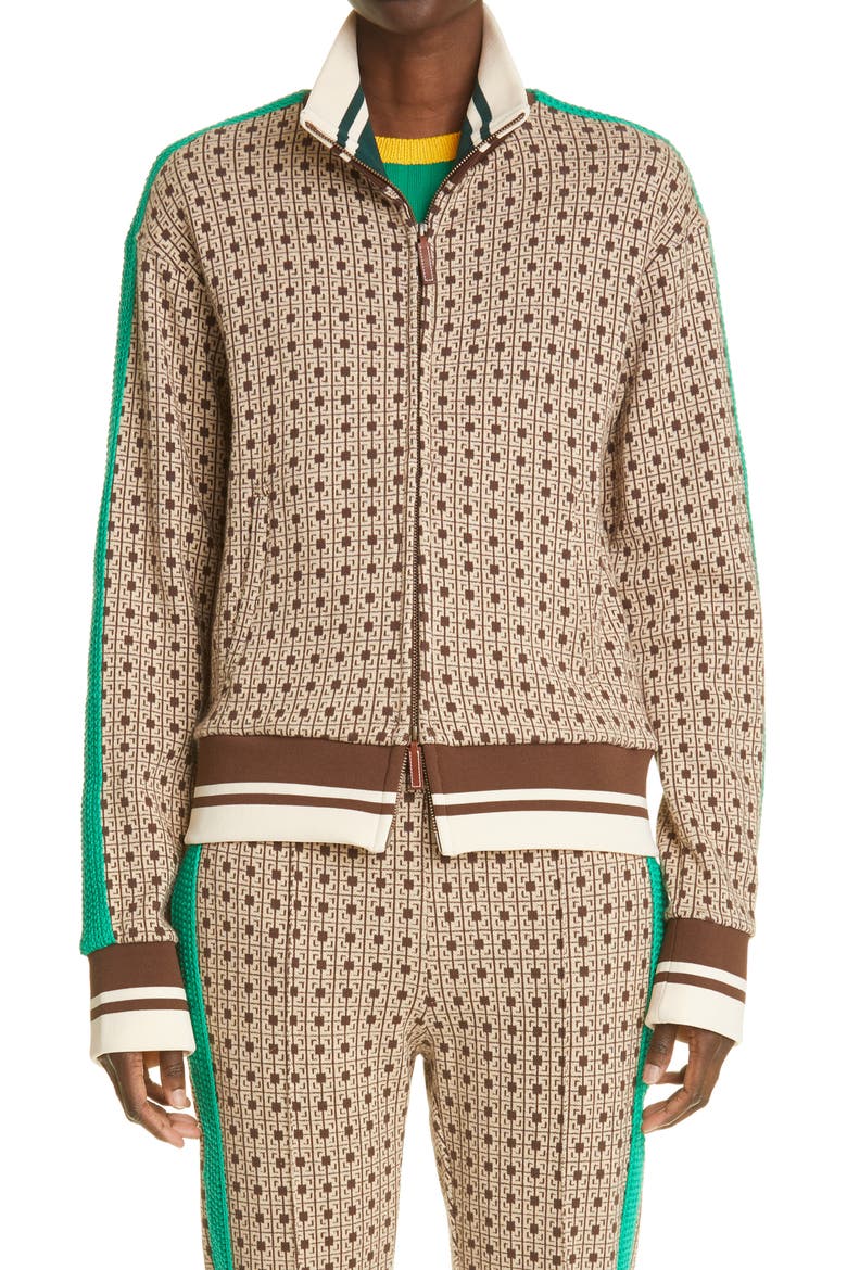 Clarendon Crop Track Jacket, Main, color, BROWN/ BEIGE