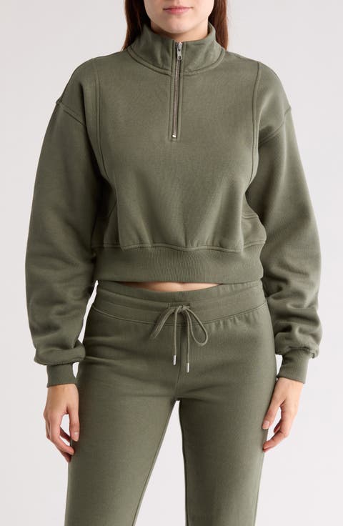Cropped Seamed Quarter Zip Pullover