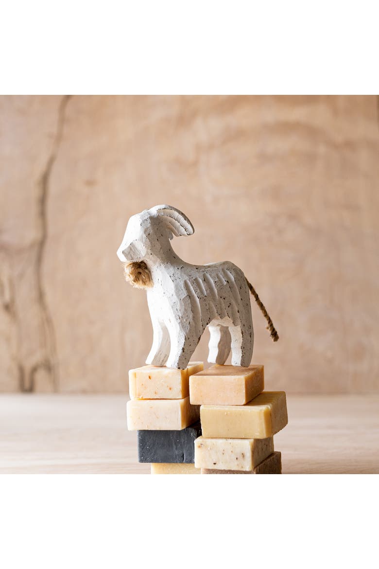 Carved Goat Decorative Accent White Wood & Jute, Alternate, color, White