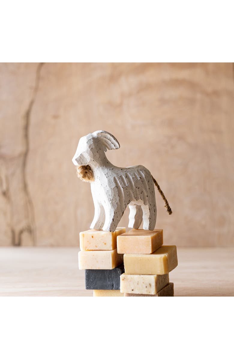 Foreside Home and Garden Carved Goat Decorative Accent White Wood & Jute, Alternate, color, White