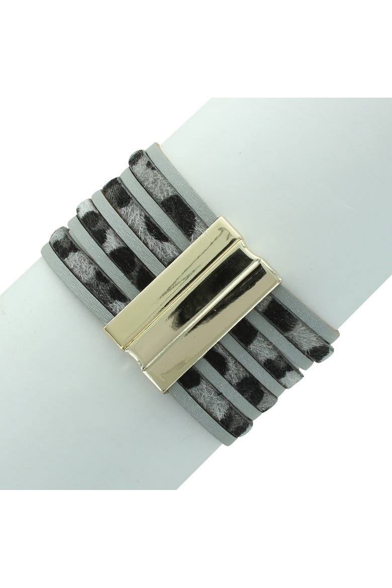 Demi Gold Plated Faux Leather Leopard Magnetic Bracelet, Alternate, color, GOLD / GREY