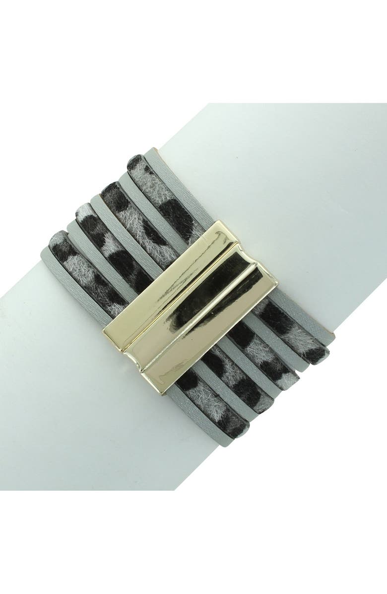 OLIVIA WELLES Demi Gold Plated Faux Leather Leopard Magnetic Bracelet, Alternate, color, Gold / Grey