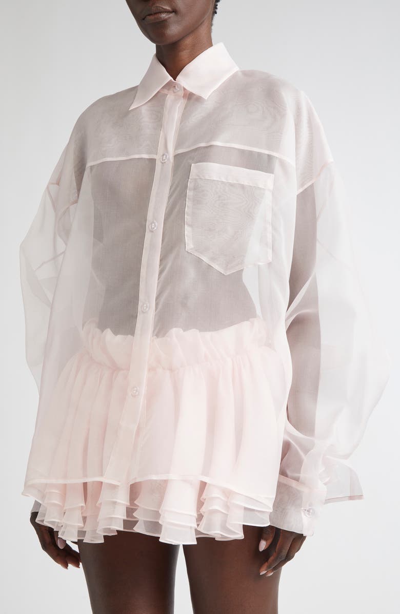 LaQuan Smith Oversize Silk Organza Button-Up Shirt, Alternate, color,
