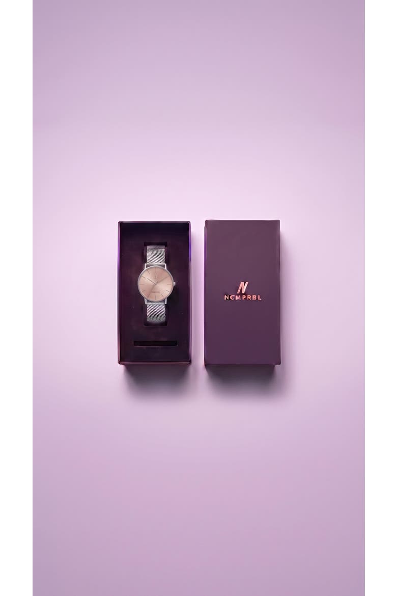 Advance Clay Rose Mesh Strap Watch, 36MM, Alternate, color, Glaciar Silver/Muted Pink