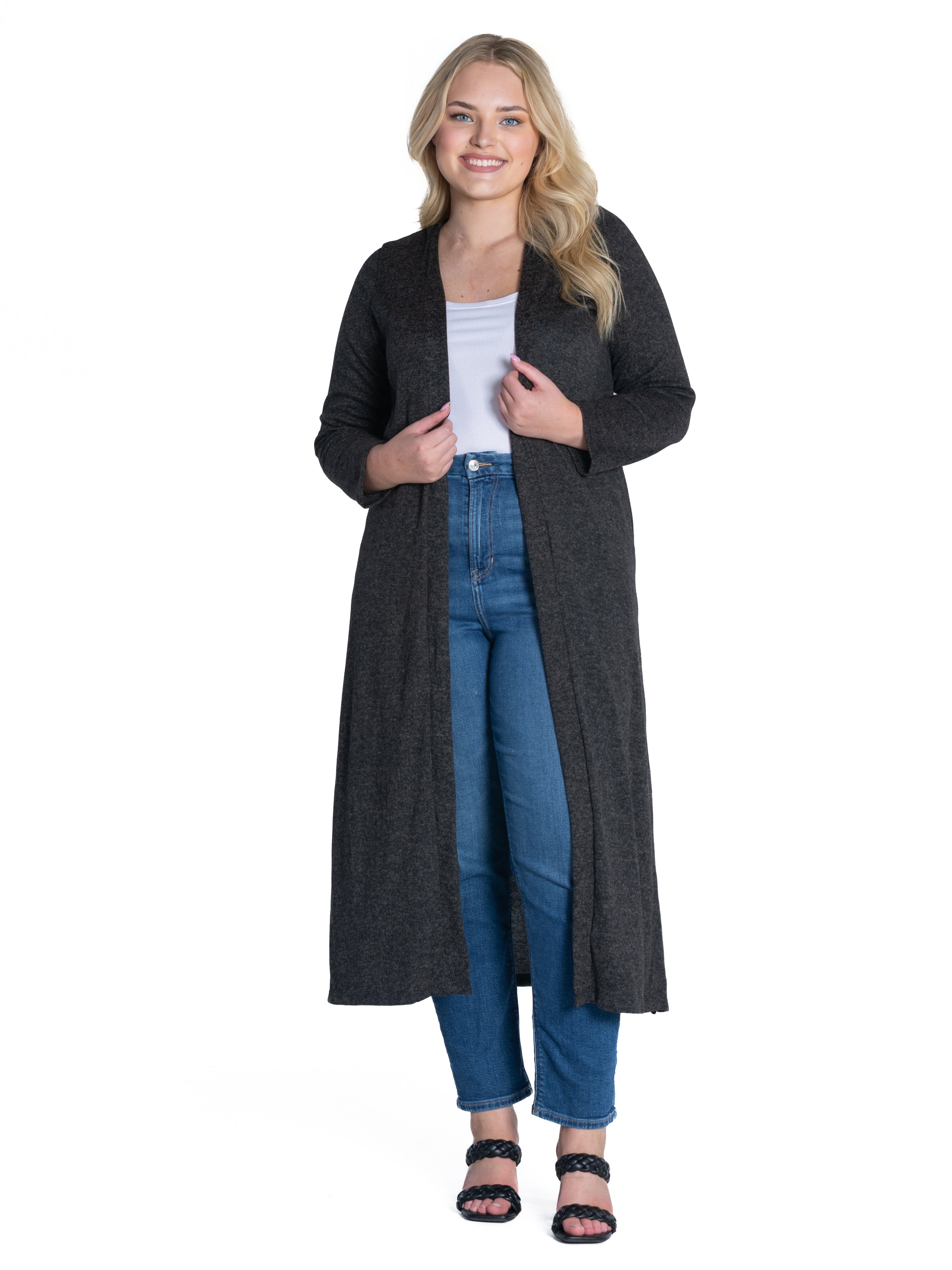 Plus Size Long Duster Open Front Knit Cardigan