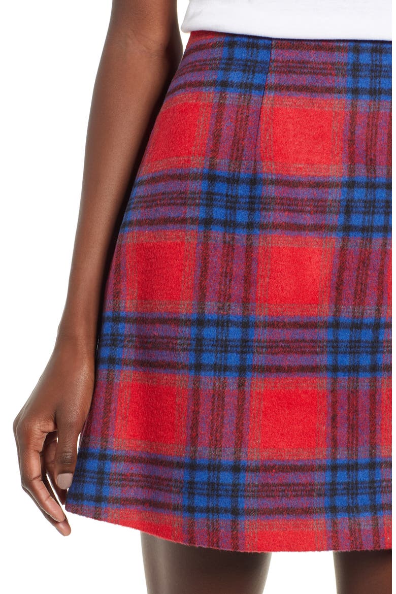 Plaid Melton Skirt, Alternate, color, RED CHINOISE RITA PLAID