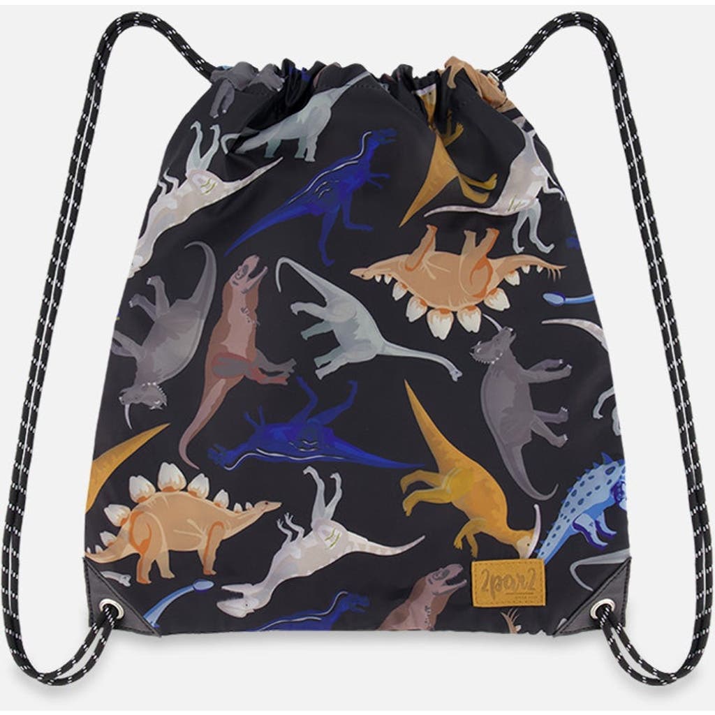 Deux Par Deux Drawstring Bag Dinosaur In Black