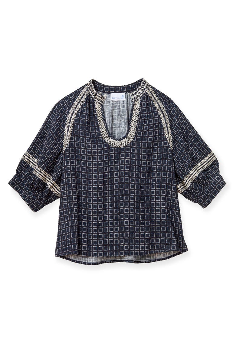 Eleanor Linen Top, Main, color, Seaglass Print-Midnight Blue