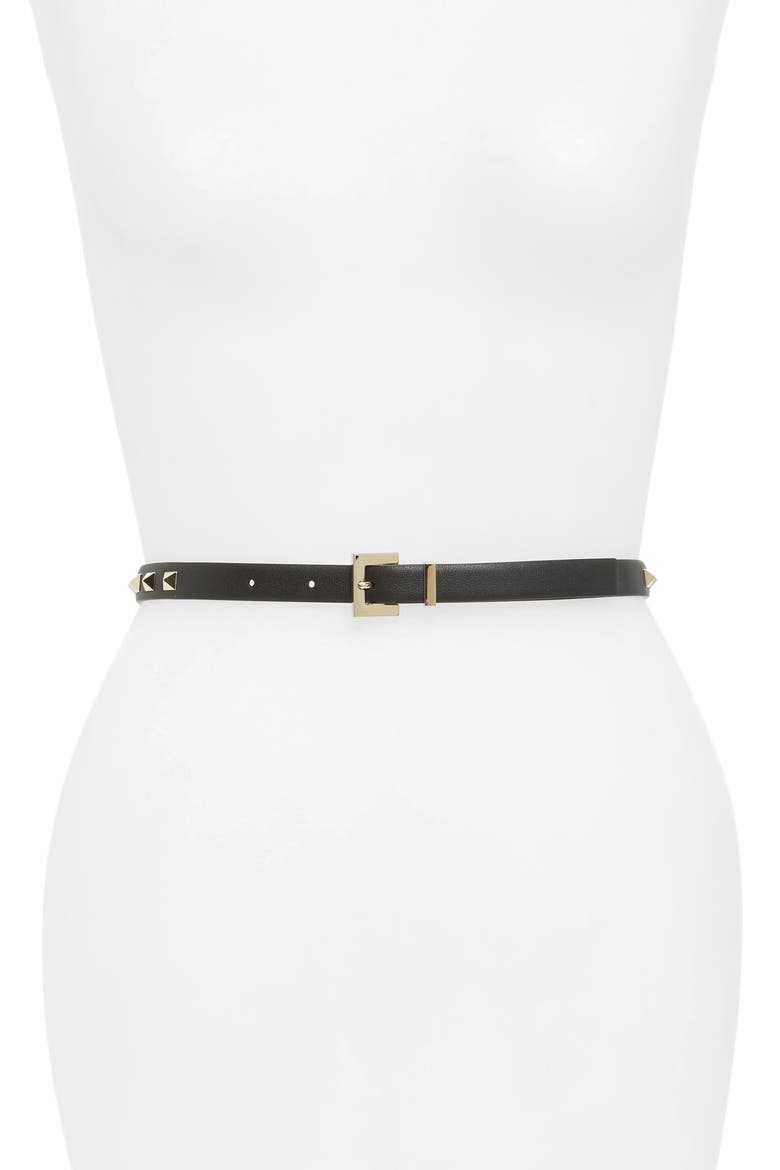 Rockstud Leather Belt, Main, color, NERO