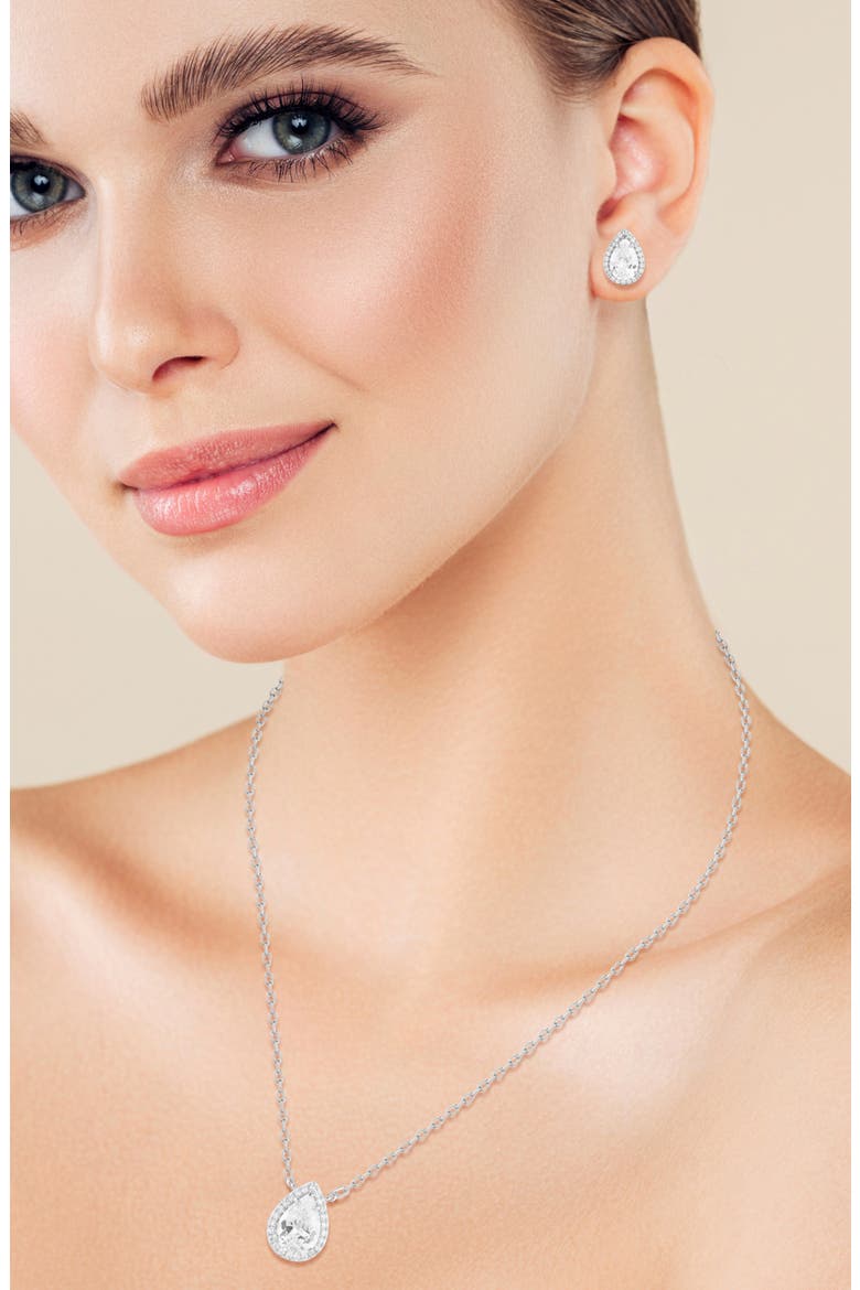 Pear Cubic Zirconia Necklace & Earrings Set, Alternate, color, SILVER