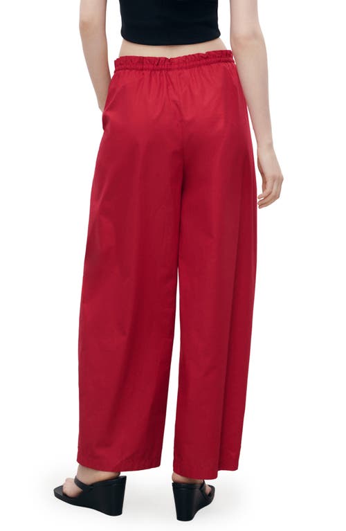 Mango Paperbag Wide Leg Cotton Poplin Pants In Red